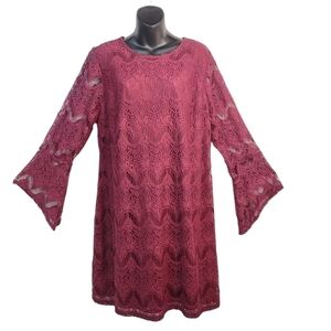 American Rag Cie Women's Burgundy Lace Dress Round Neck Flare Cuff Size 1X NWT